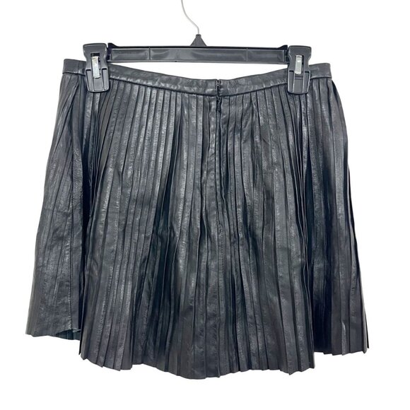 Intermix Black Leather Pleated A-Line Mini Skirt - Size Medium - Picture 2 of 6